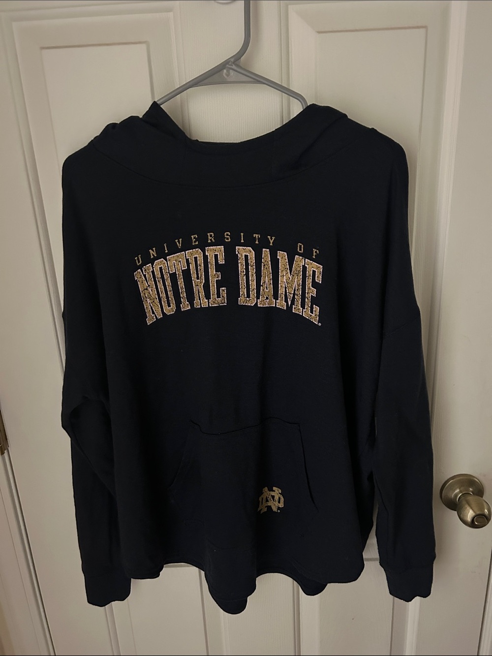 University of Notre Dame Navy Hoodie with Gold Text